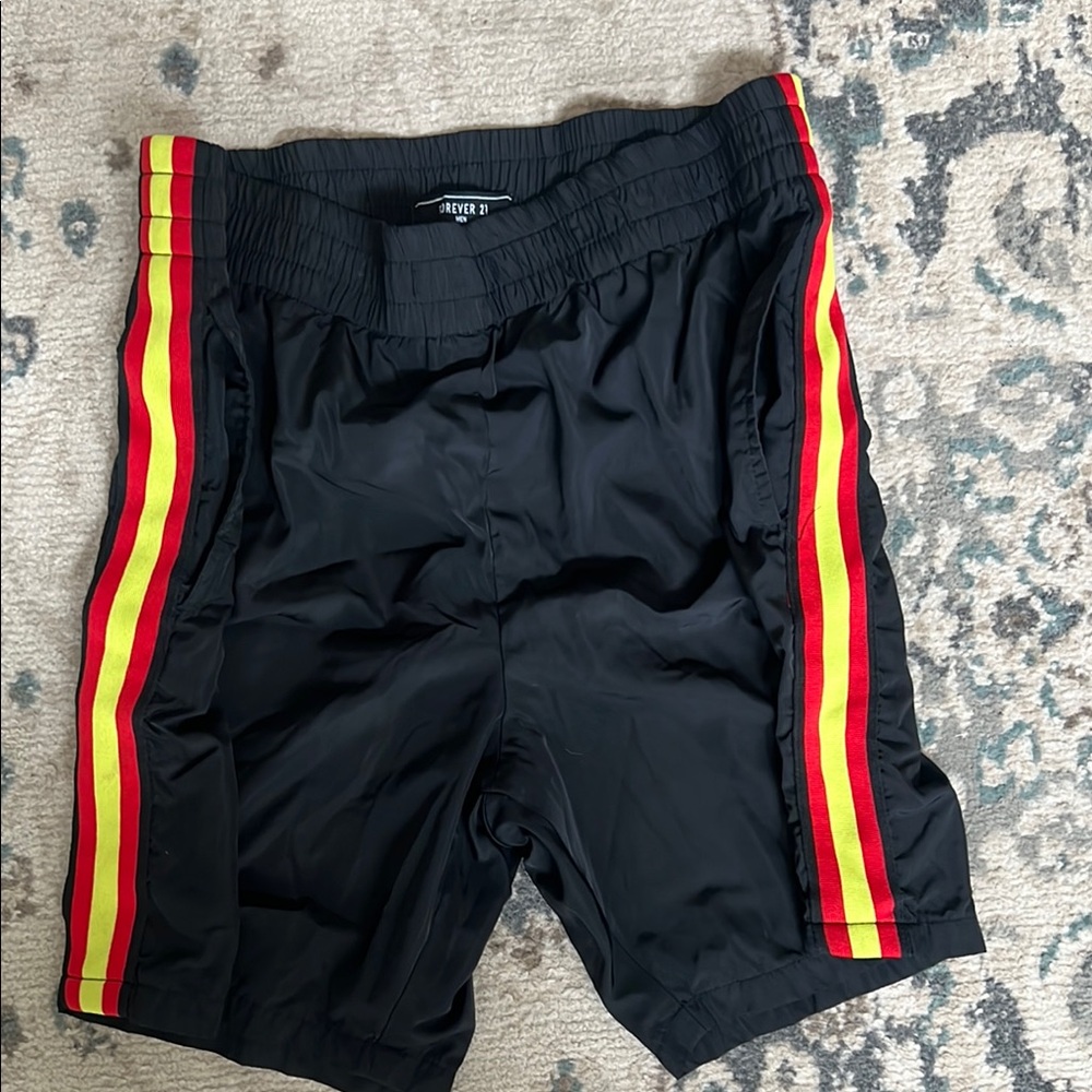 Black Shorts with Red and Yellow Stripes